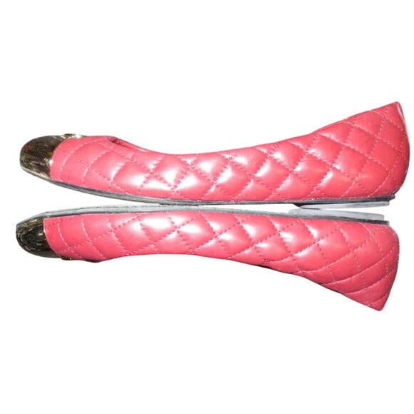 Tory Burch Kaitlin Sangria Red Quilted Leather Ballet Flats Gold Cap Toes size 9 - Picture 6 of 10